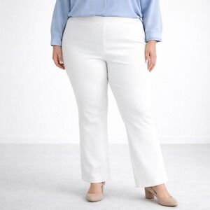 Nicole Miller Ponte Dress Pants 2X White Pull On Bootcut Stretch Ankle Career